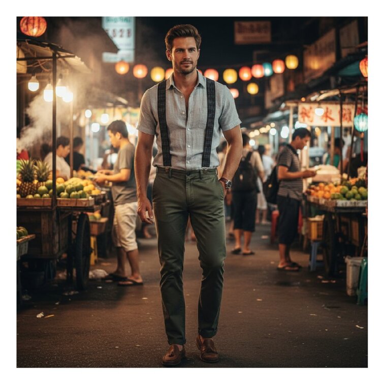 Kšandy pánské, černo - šedé káro MB2042