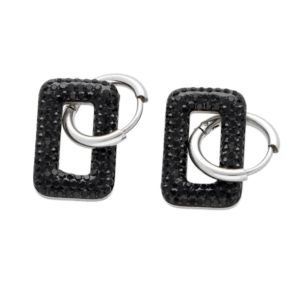 Náušnice černé obdelníčky z chirurgické oceli se zirkony