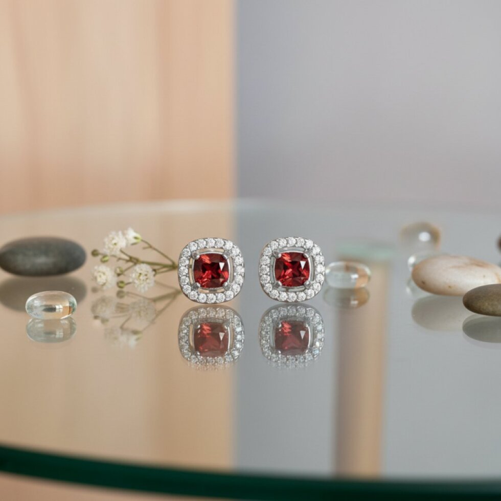 Ocelové náušnice s červeným zirkonem Nerina-EW 322