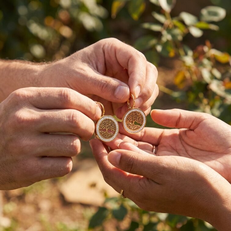 Elegantní Ocelové Náušnice Strom Života Gold s Krystaly