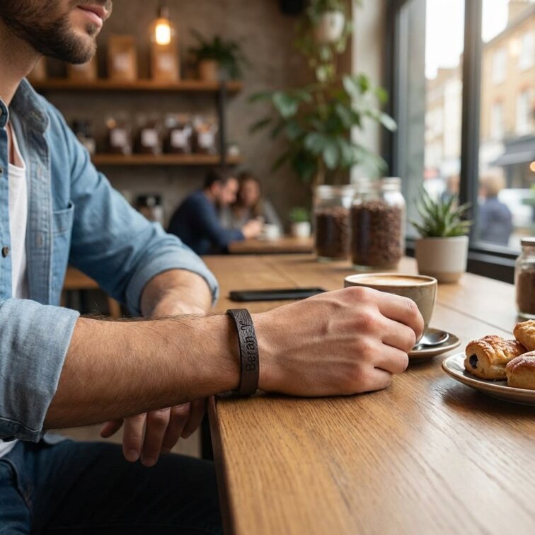 Pánský kožený náramek hnědý se znamením Beran