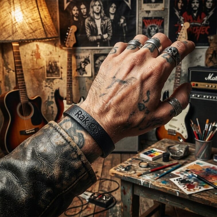 Pánský kožený náramek černý se znamením Rak