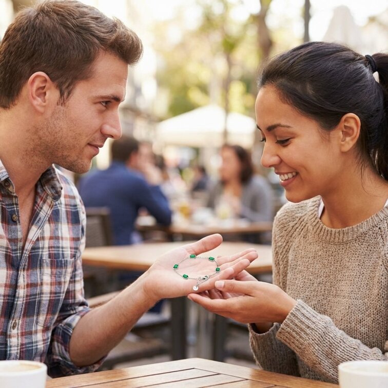 Dámský náramek stříbrný z chirurgické oceli zelený Akaha