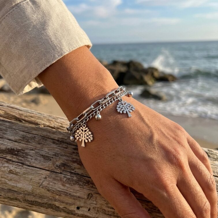 Stříbrný náramek se stromem života z chirurgické oceli