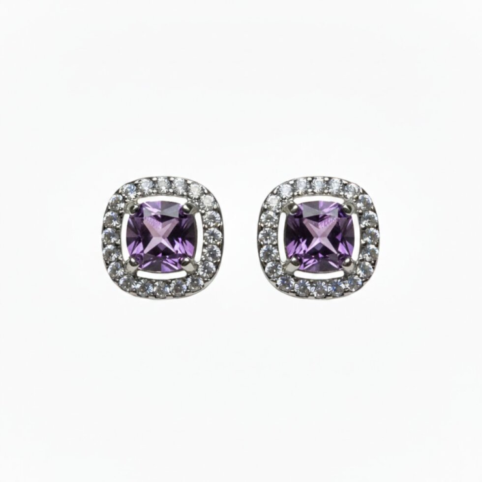 Ocelové náušnice Nerina s fialovými zirkony - EW 323