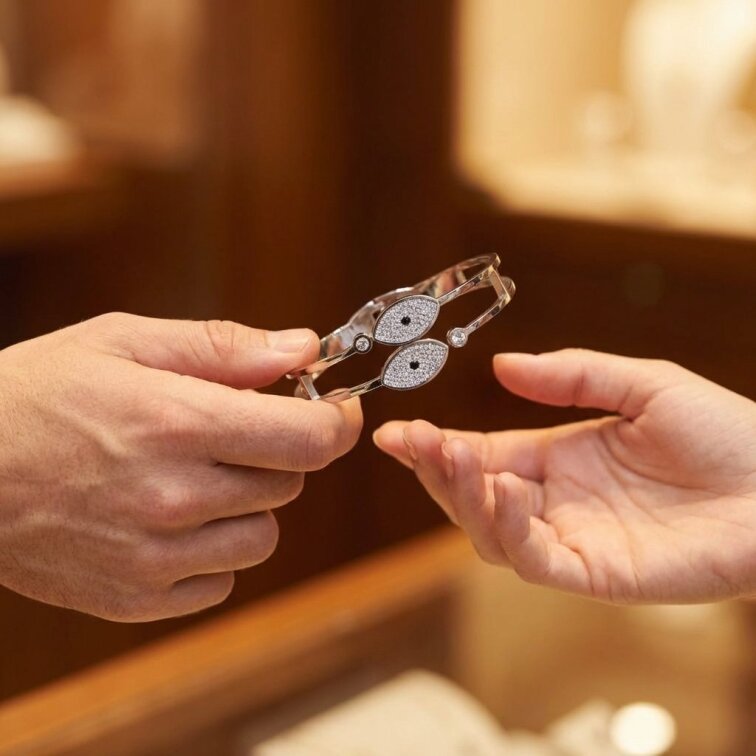 Dámský náramek ochranné oko z chirurgické oceli stříbrné