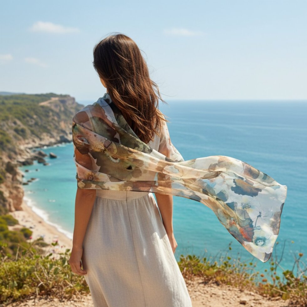 Dámská květinová šála Florela-wa-134, 180×70 cm, Silk feeling