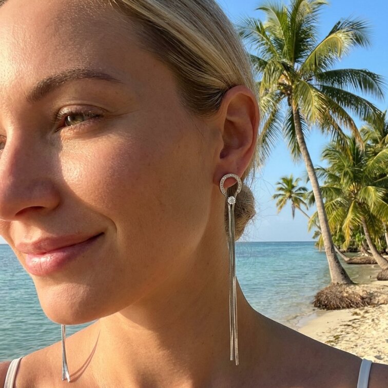 Náušnice ocelové s řetízkem TK2523