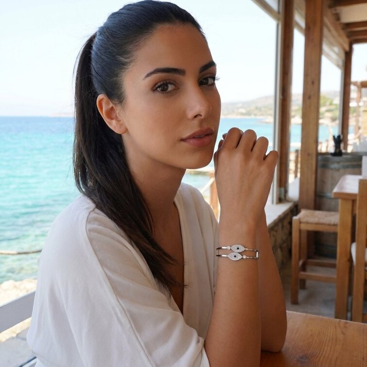 Dámský náramek ochranné oko z chirurgické oceli stříbrné