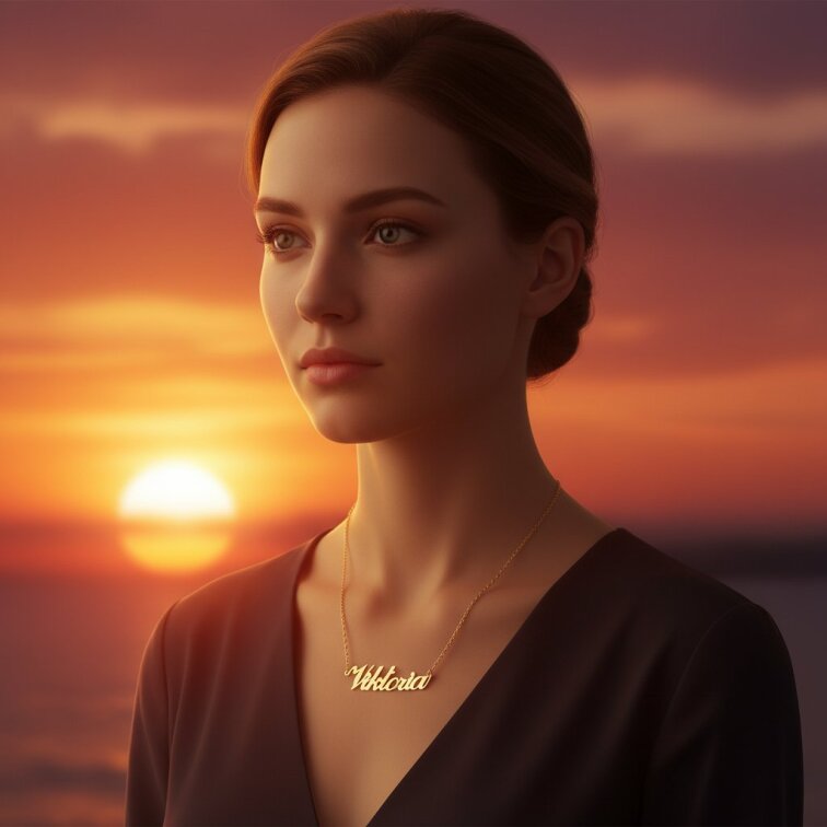 Řetízek z oceli se jménem Viktória zlatá ocel