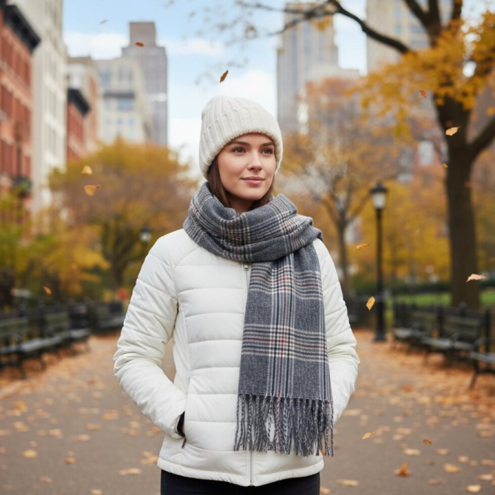 Luxusní kašmírová kostkovaná šála 180x65 cm s třásněmi