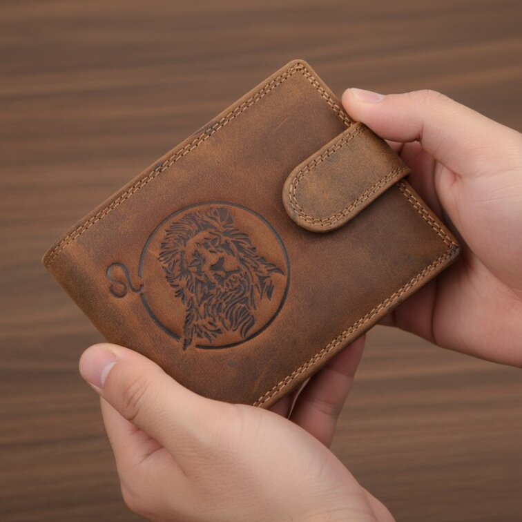 Pánská kožená peněženka se znamením Lev