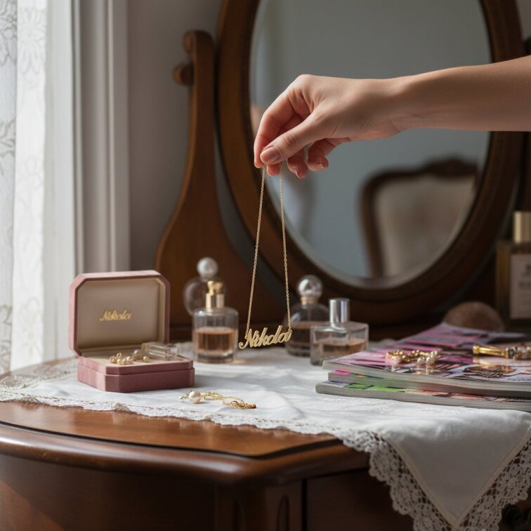 Řetízek z oceli se jménem Nikola zlatá ocel