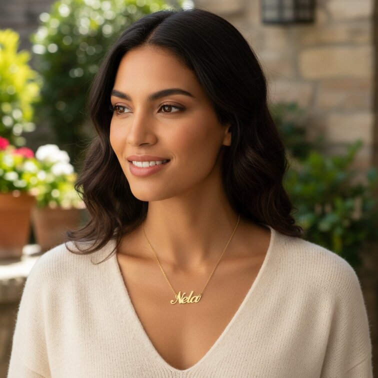 Řetízek z oceli se jménem Nela zlatá ocel