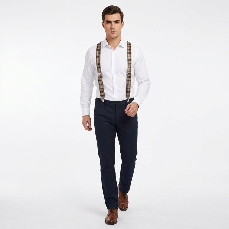 Kšandy pánské, šedo - hnědé káro MB2035