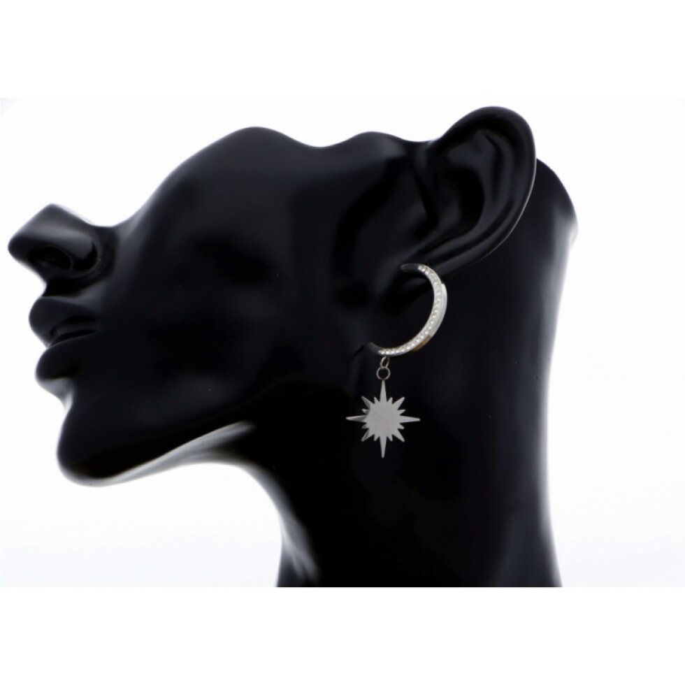 Elegantní náušnice Měsíc a Hvězda s třpytivými zirkony