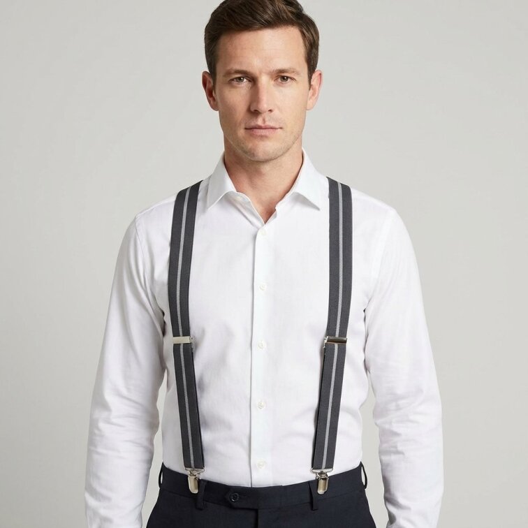 Kšandy pánské, šedé pruhované MB2049