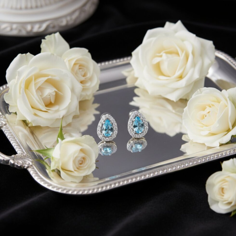 Nerina EW 324: Ocelové náušnice s akvamarínovým zirkonem