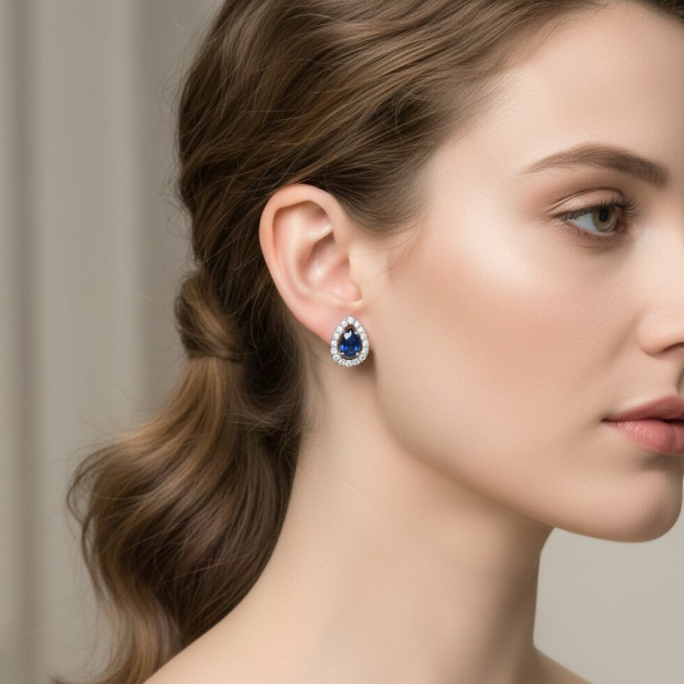 Ocelové náušnice Nerina-EW 333 s modrými zirkony