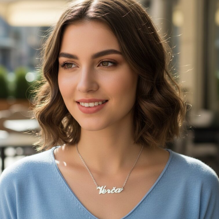 Řetízek z oceli se jménem Verča stříbrný