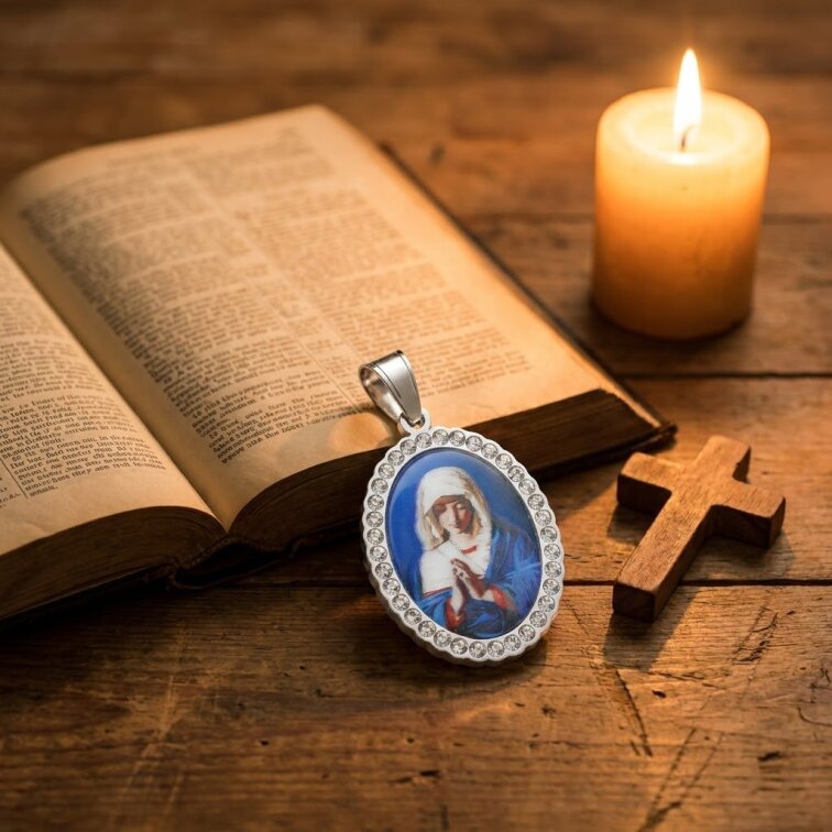 Přívěsek Madonka s krystalky 18 - Chirurgická ocel, Panna Marie