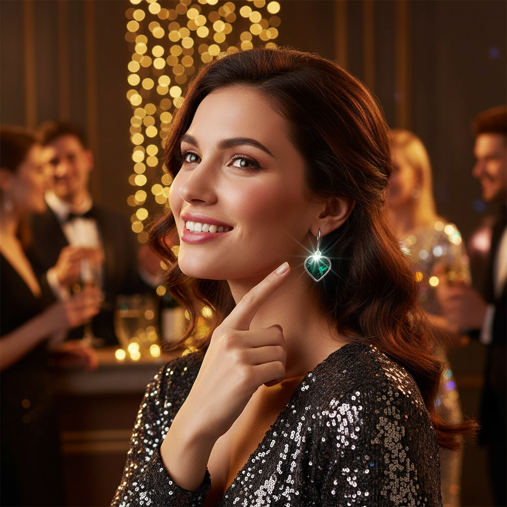 Zelené náušnice srdíčko z chirurgické oceli SD755