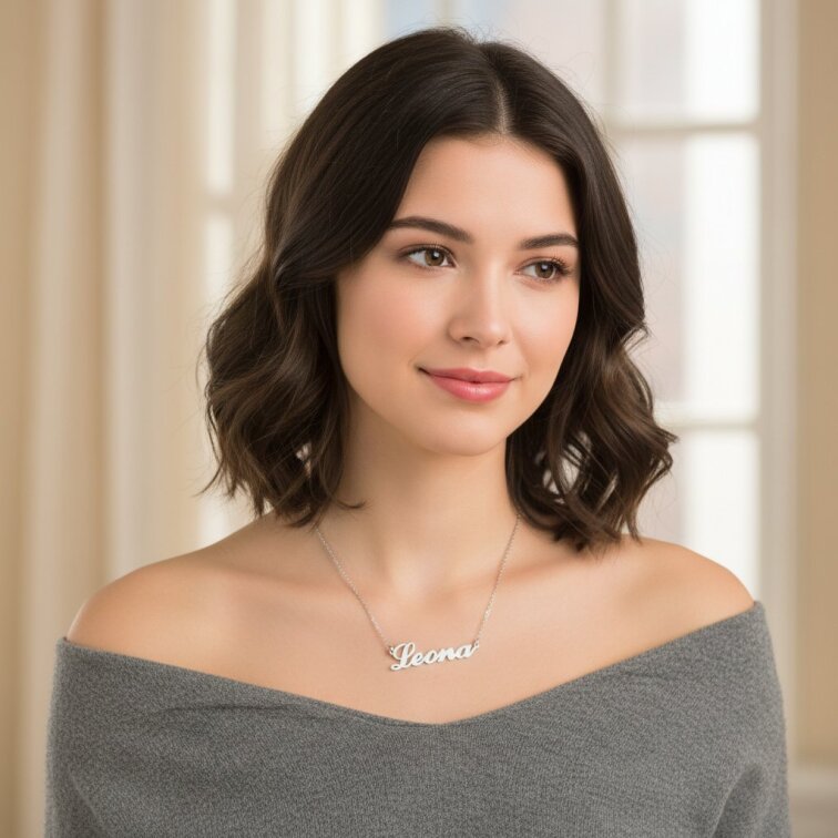 Řetízek z oceli se jménem Leona stříbrný