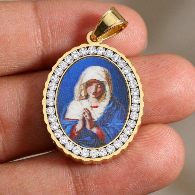 Přívěsek Madonka s krystalky Gold 17 - Chirurgická ocel, Zlatý