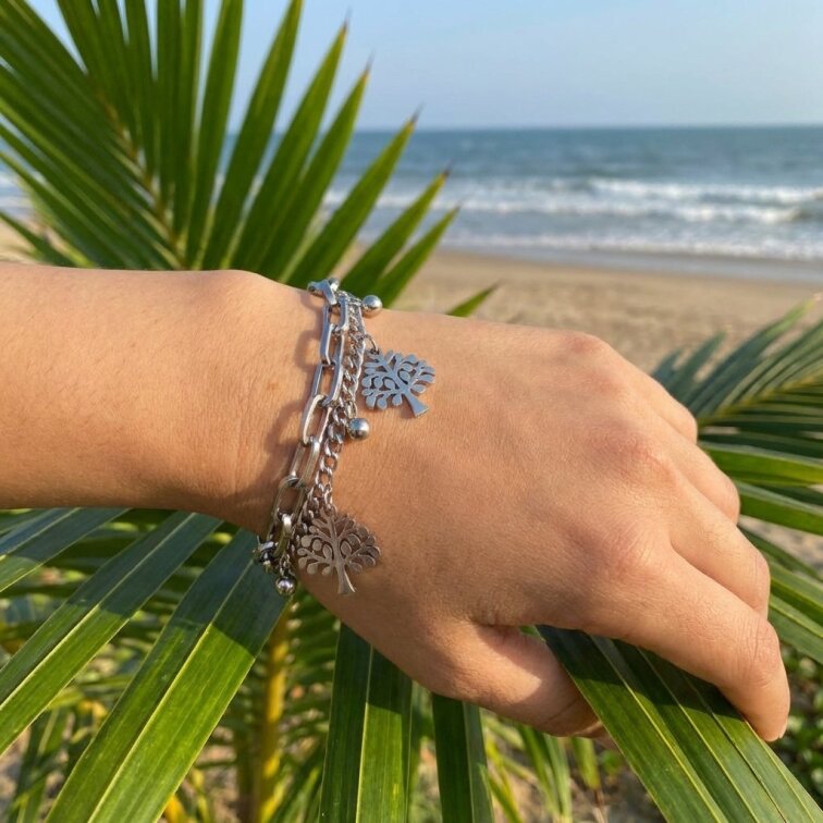 Stříbrný náramek se stromem života z chirurgické oceli