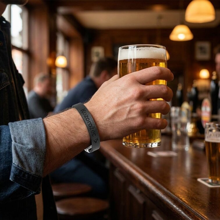 Pánský kožený náramek černý se znamením Kozorožec