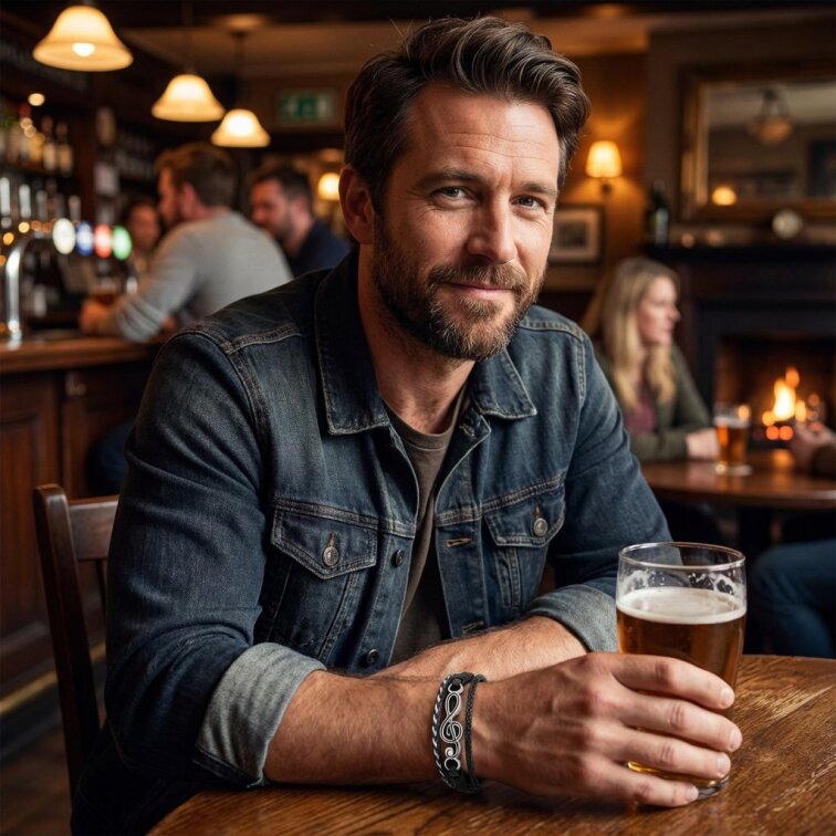 Kožený náramek s houslovým klíčem KAR292