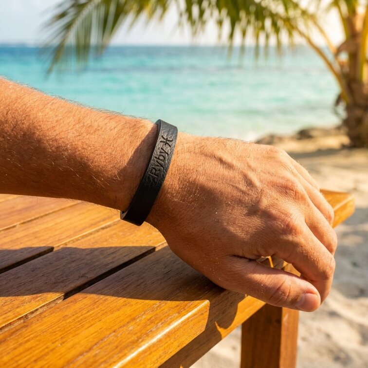 Pánský kožený náramek černý se znamením Ryby