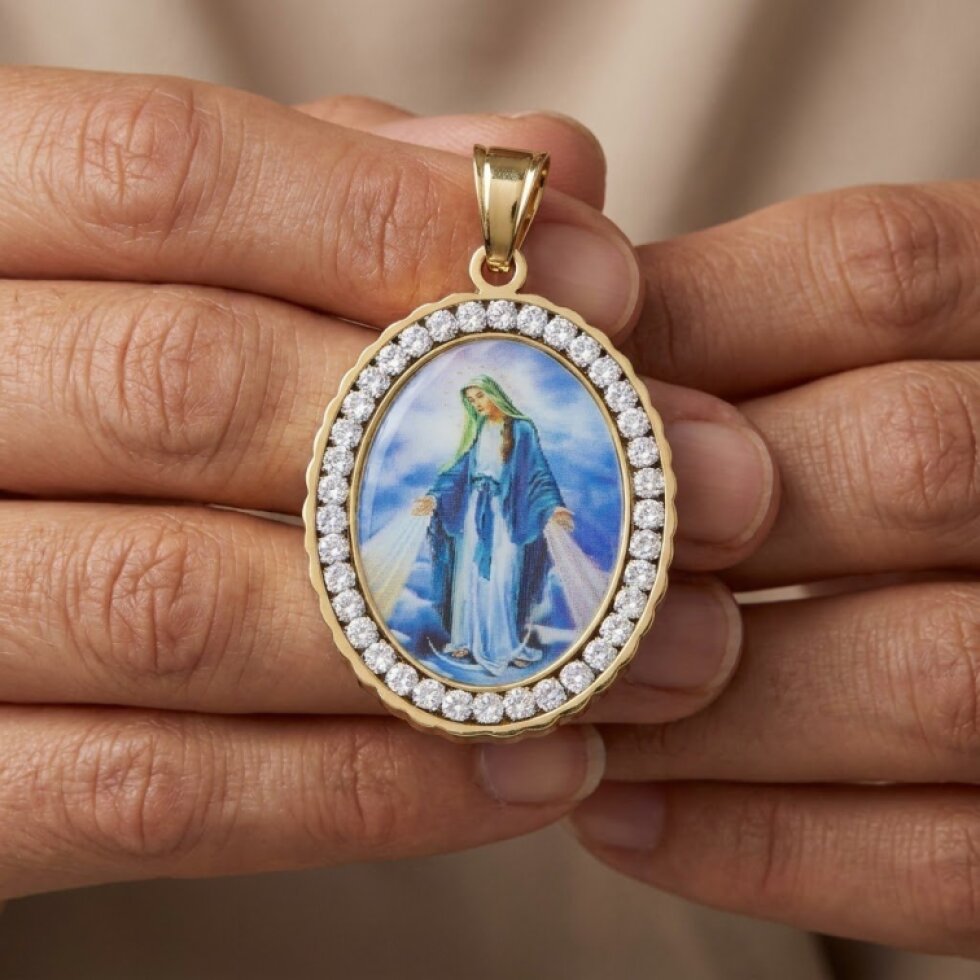 Přívěsek Madonka Gold 16 - Luxusní náboženský šperk s krystalky