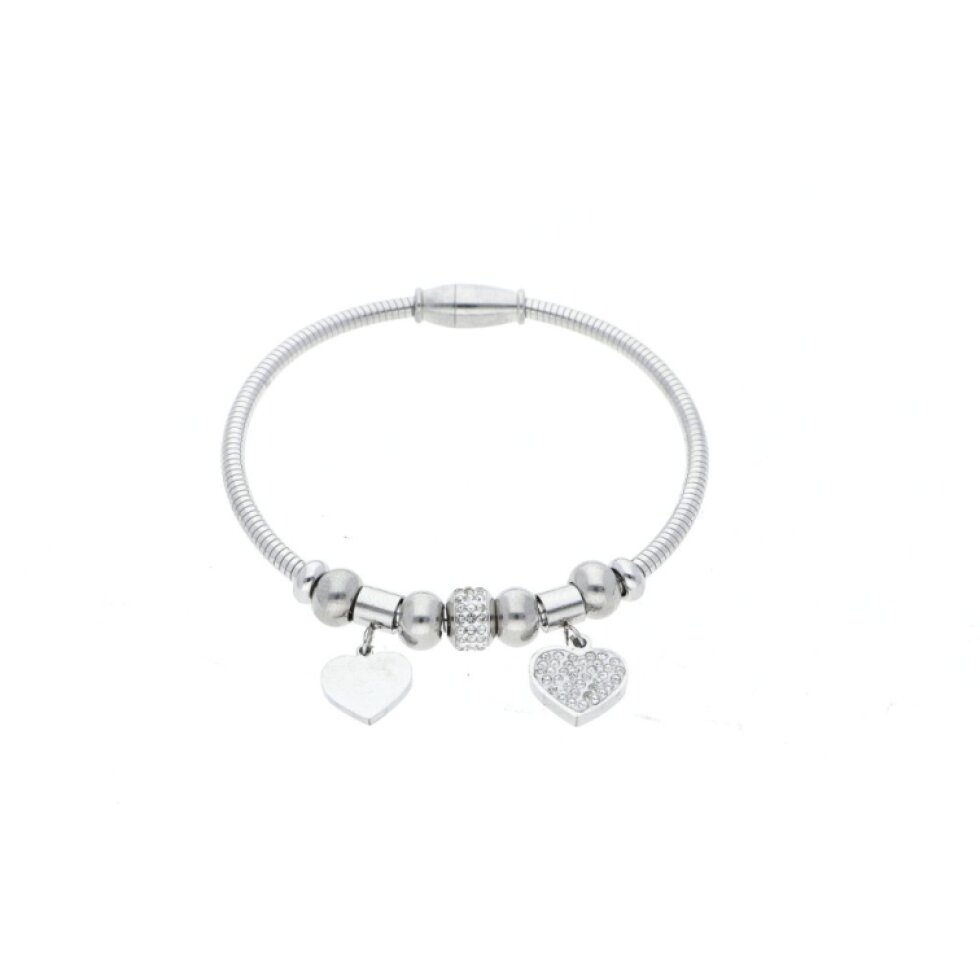 Dámský náramek SL652 s korálky a srdíčky, chirurgická ocel
