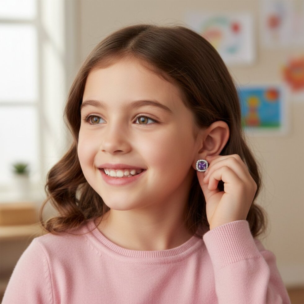 Ocelové náušnice Nerina s fialovými zirkony - EW 323