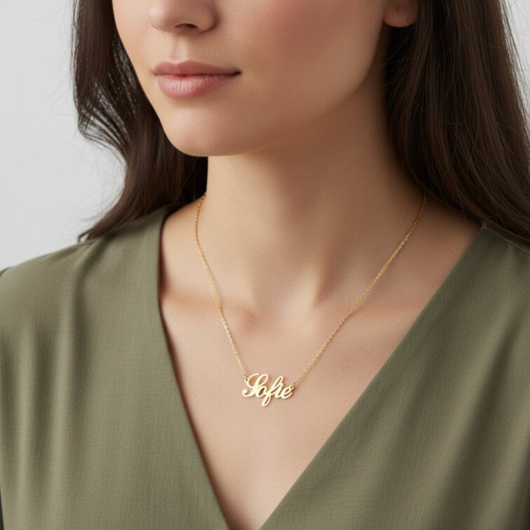 Řetízek z oceli se jménem Sofie zlatá ocel