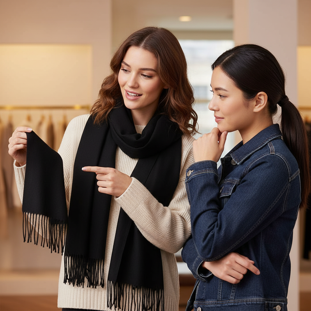 Dámská kašmírová šála černá 180 x 67 cm