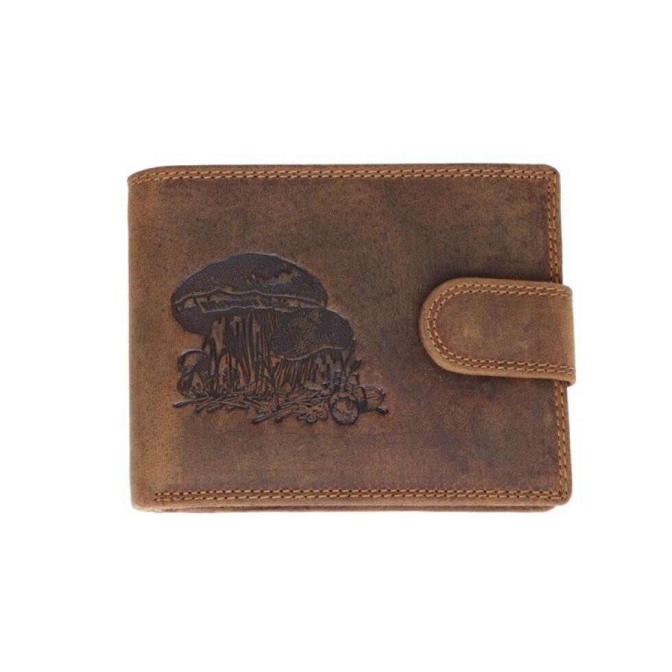 Pánská kožená peněženka hnědá s motivem Houby