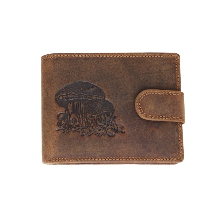 Pánská kožená peněženka hnědá s motivem Houby