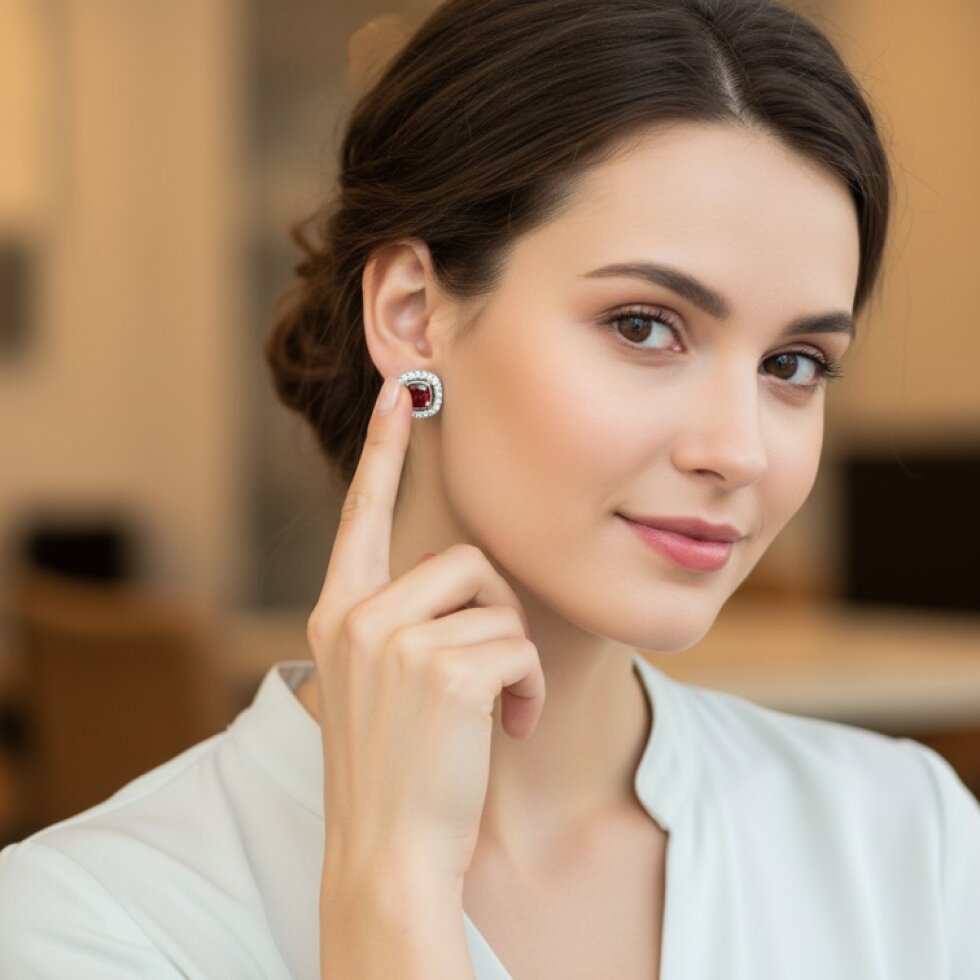 Ocelové náušnice s červeným zirkonem Nerina-EW 322