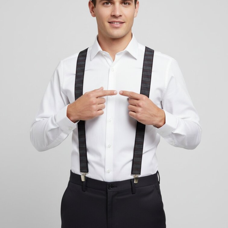 Kšandy pánské, černo - šedé káro MB2042