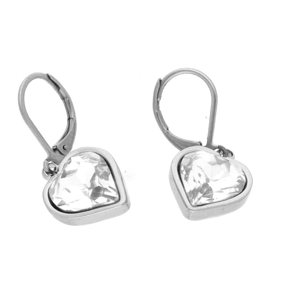 Bílé náušnice srdíčko SD751 z chirurgické oceli s dárkovým balením