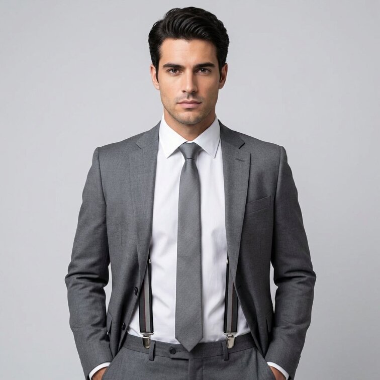 Kšandy pánské, šedé pruhované MB2052