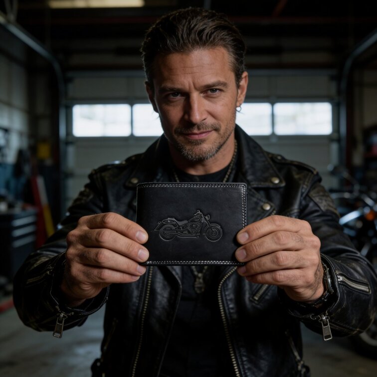 Pánská kožená peněženka černá s motivem Motorka