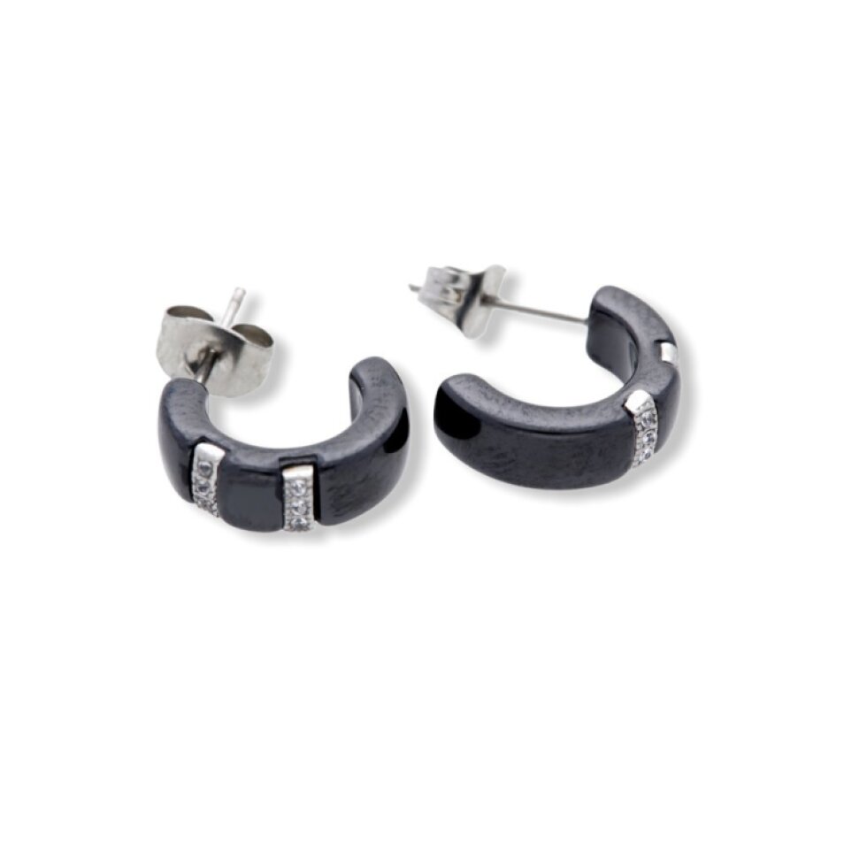 Náušnice z chirurgické oceli a porcelánu s 12 mm zirkony v černé