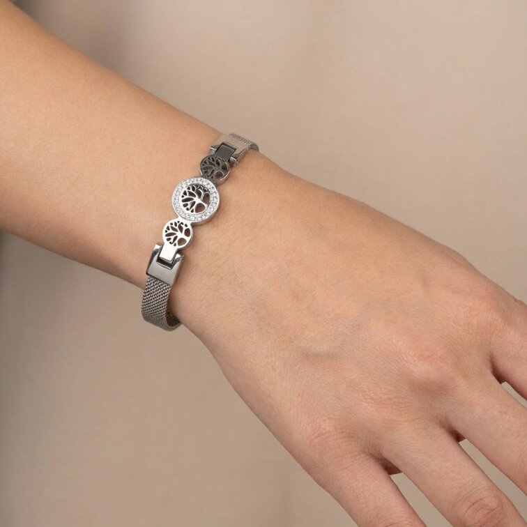 Dámský stříbrný náramek Strom života z chirurgické oceli SL656