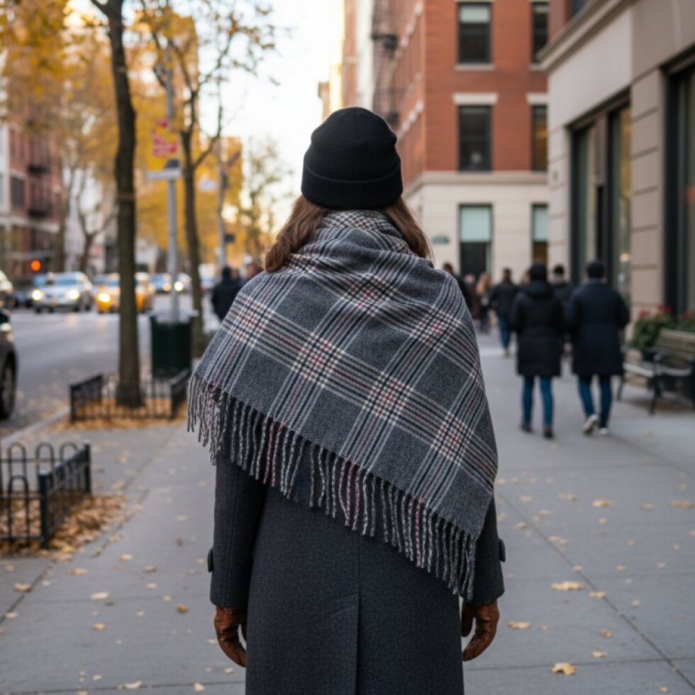 Luxusní kašmírová kostkovaná šála 180x65 cm s třásněmi