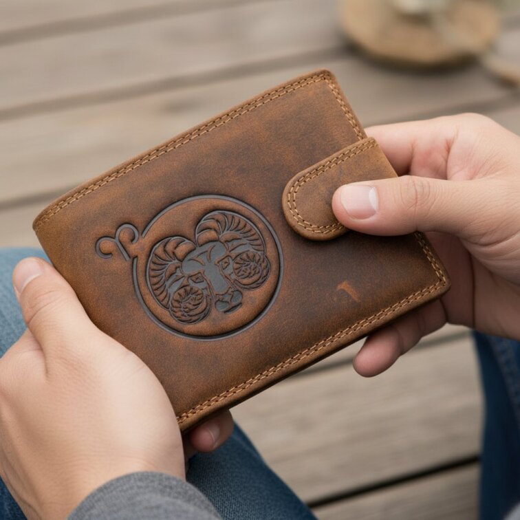 Pánská kožená peněženka se znamením Beran