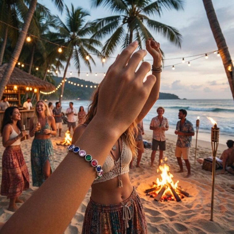 Dámský náramek stříbrný z chirurgické oceli barevný Akada