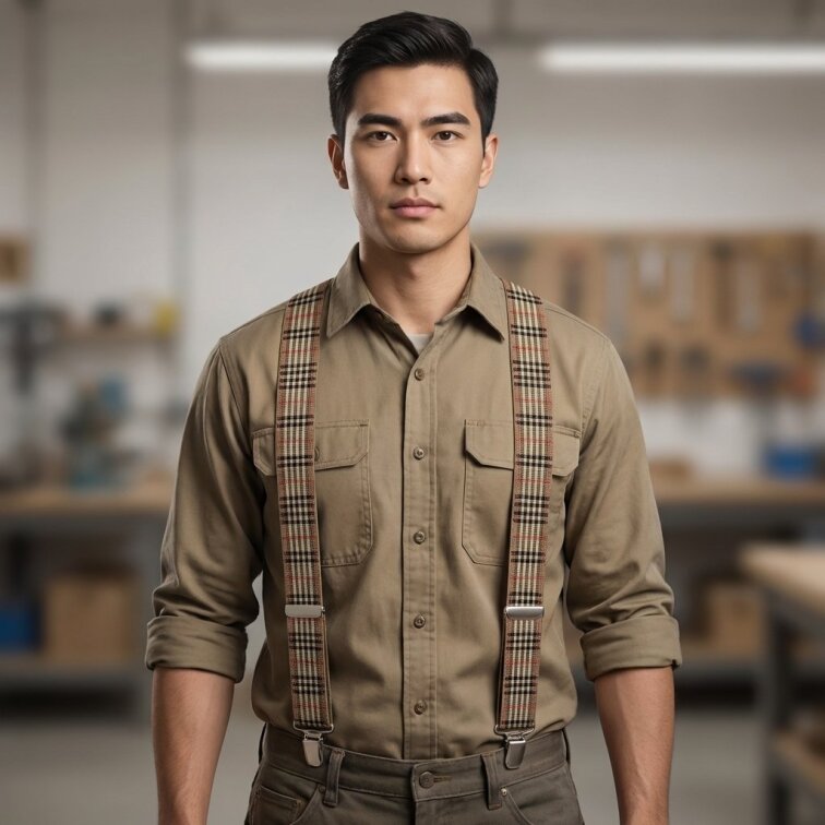 Kšandy pánské, šedo - hnědé káro MB2035